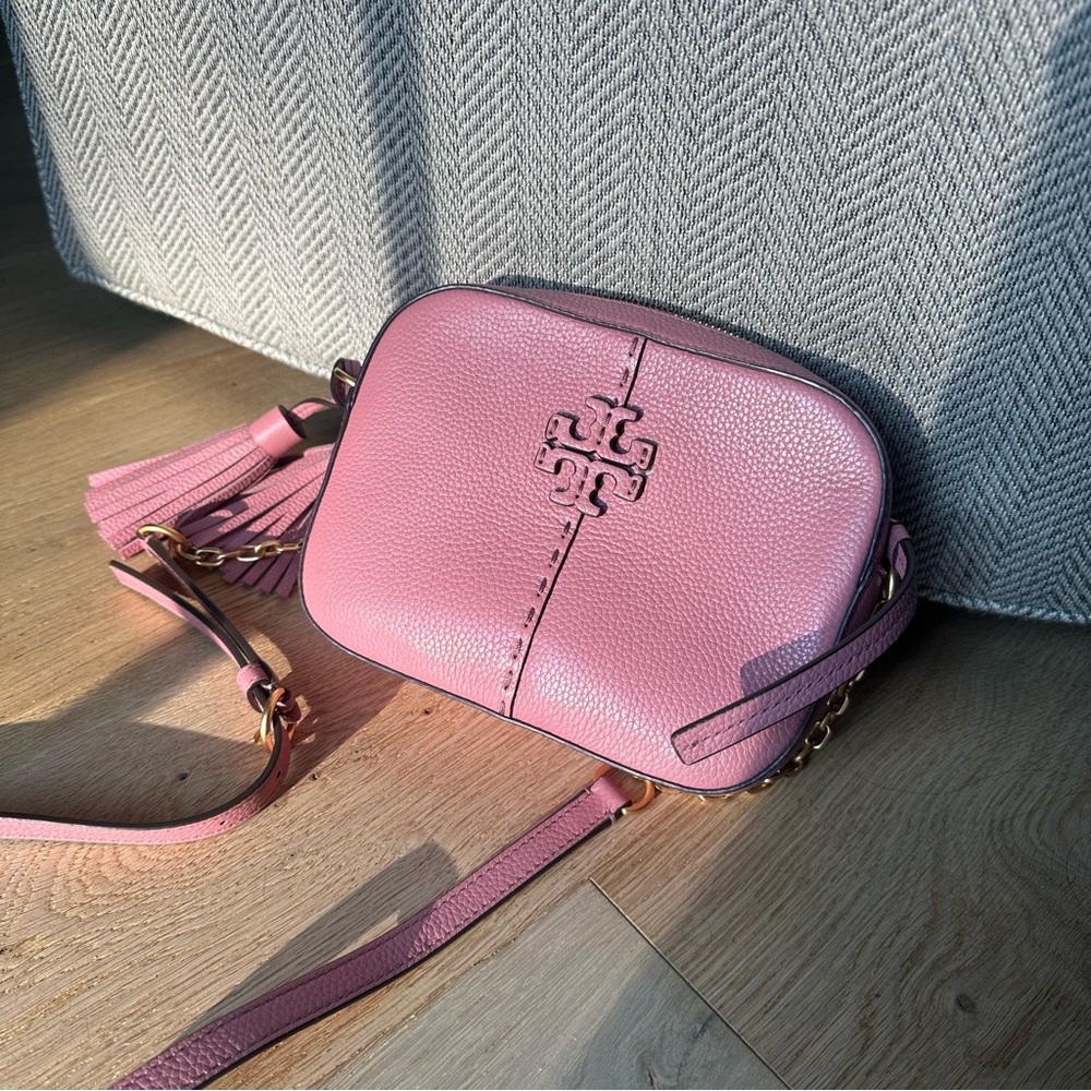 Tory Burch Pink Leather Crossbody Bag with Tassel